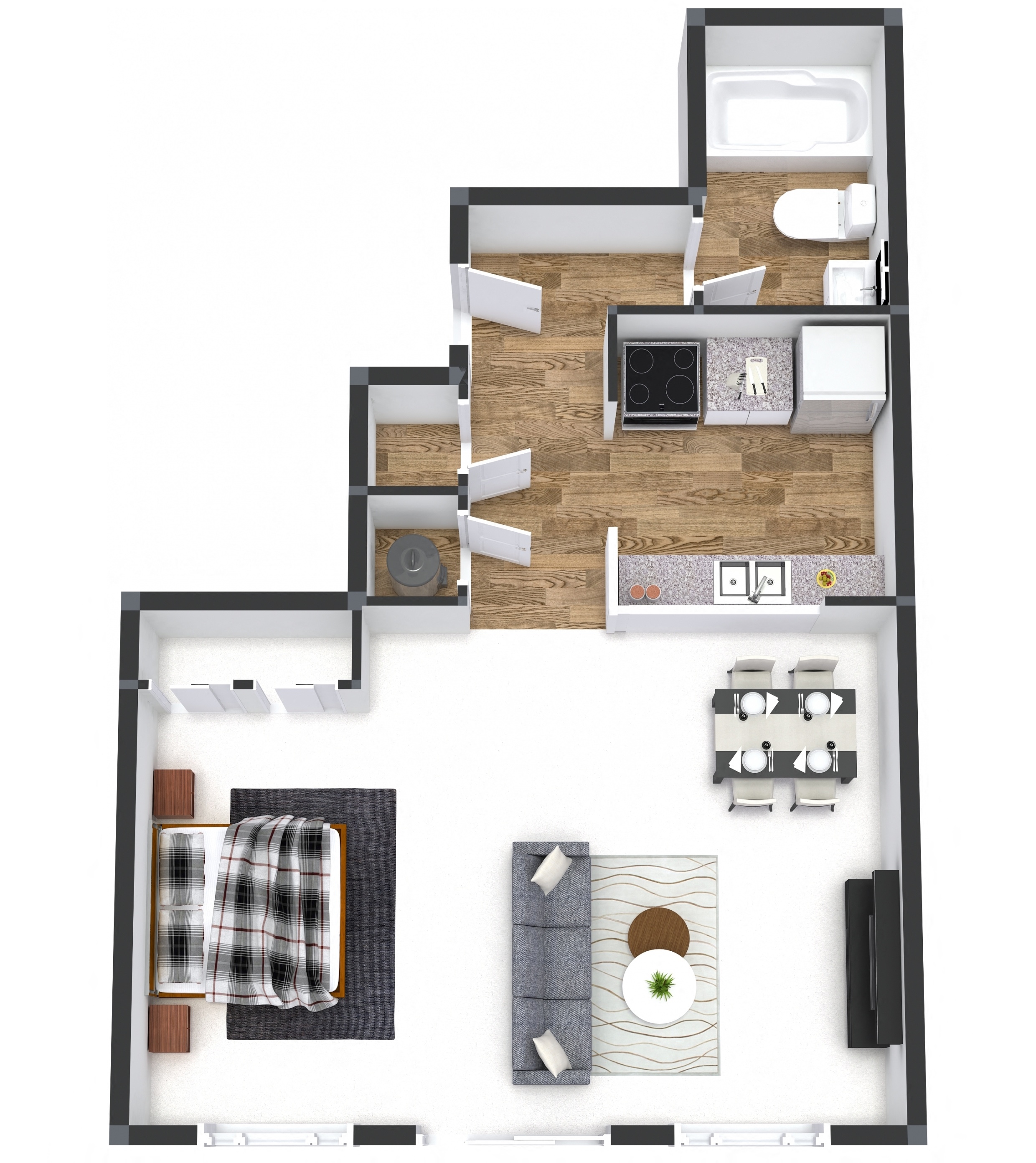 Floor plan for studio, 1 bath, 557 sqft